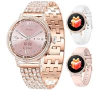 Mingdaln Orologio Intelligente Femminile con Diamanti, Chiamate Bluetooth (Risponde e Chiama)/Sonno/Frequenza Cardiaca, Orologio HD da 1,27 Pollici Fitness Tracker Compatibile con Android e iOS (Oro)