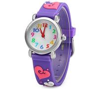 Mingfuxin Orologio da polso 3D per bambini, con cinturino in silicone, per insegnare l'ora all'ora, idea regalo per bambine e bambini (cuori viola)