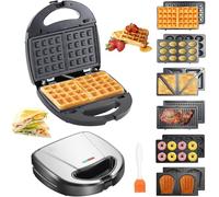 Mingfuxin Panini 3 in 1 per la colazione, per waffle, per panini con piastre antiaderenti rimovibili, per grigliate, dessert, waffle e panini