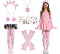 MINGJAY Costume di Caramelle per Donna,Costume da Lecca Lecca,Calzini al Ginocchio Arcobaleno,Stupendo Ornamento da Candy,per Carnevale,Carnevali e Feste a Tema,Halloween