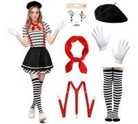 MINGJAY Costume Mimo,6 Pezzi Costume da Artista Mimo Accessori,Costumes Carnevale Circo Mimos Accessori Set,Costumes Carnevale Donna Pantomima,Accessoris per Vestiti,per Halloween,Carnevales,Cosplay