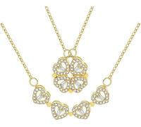 Mingkeda Collana pieghevole a forma di quadrifoglio, in argento Sterling 925, con zirconia cubica, quattro cuori e erba, collana da donna con ciondolo a forma di cuore, stile retrò, magnetico