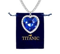 Mingkeda Titanic - Collana con ciondolo a forma di cuore dell'oceano, ciondolo a forma di cuore con zaffiri brillanti, idea regalo per donne (blu)