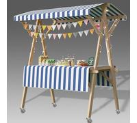 Minglez Bancarella Mercato Carrello Mobile Pieghevole per Cibo da Strada su Ruote, Bancarelle del Mercato Agricolo, Tavolo Espositivo per Esterni, Carretto dei Gelati Portatile(Blue/A,W: 150cm(59"))