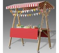 Minglez Bancarella Mercato Carrello Mobile Pieghevole per Cibo da Strada su Ruote, Bancarelle del Mercato Agricolo, Tavolo Espositivo per Esterni, Carretto dei Gelati Portatile(Red/B,W: 150cm(59"))