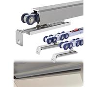 Minglez Kit Porta Scorrevole Kit Ferramenta per Porta Scorrevole a Scomparsa con Chiusura Ammortizzata, 122 137 152 183 213 244 305 366 427 457 488 cm, Binario per Porta Armadio Argento(21.4ft/652cm)