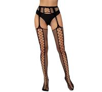 Mingnos Collant da donna sexy reggicalze a vita alta, calze a rete, Nero , Taglia unica