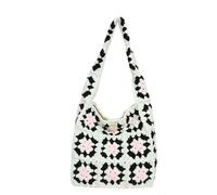 MingNov Mano Crochet Granny Square cotone borsa a tracolla per le donne - bianco, giallo, beige, boho chic borsa