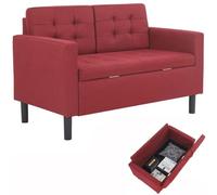 Mingone Divano 2 Posti Poltrona Salotto Moderno con Spazio di Archiviazione Piedi Affusolati Tessuto di lino Rimovibile Divano Per il tempo libero 63 x 118 x 76 cm (Vino rosso)