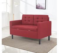 Mingone Divano 2 Posti Poltrona Salotto Moderno con Spazio di Archiviazione Piedi Affusolati Tessuto di lino Rimovibile Divano Per il tempo libero 63 x 118 x 76 cm rosso