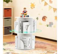 Mingone Libreria Bambini Girevole a 360°, Libreria Scaffale Legno a 2 Ripiani, Libreria Verticale a Colonna da Terra, Adatto per Camerette, Camere da Letto, Studi, Soggiorni e Uffici (Bianca)