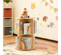 Mingone Libreria Bambini Girevole a 360°, Libreria Scaffale Legno a 2 Ripiani, Libreria Verticale a Colonna da Terra, Adatto per Camerette, Camere da Letto, Studi, Soggiorni e Uffici (Naturale)
