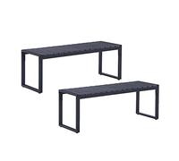 Mingone Set di 2 Panche da Giardino a 2-3 Posti Seduta in Resina Nera Panca da Esterno Gambe in Metallo Antiruggine Panca Moderna, 120cm