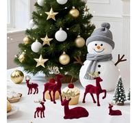 MingXing 6 Pezzi di Statuette di Renna Natalizia in Velluto Rosso per centrotavola, Renne in Velluto in Piedi e sedute con Statua di Renna Natalizia con Rivestimento Rosso Lucido