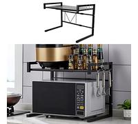 Mingyi Ripiani Telescopici Cucina, Mensola Portaoggetti con 3 Ganci, Lunghezza Regolabile (40-65) cm, Supporto Forno a Microonde, Mensole per Spezie, Nero (40-65)×36,5×42 cm