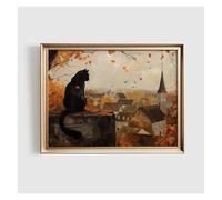 MINGYTN Casa Poster Decorativo Gatto Nero Che Osserva La Città Autunnale, Stampe Su Tela, Poster, Pittura Autunnale Scura, Decorazione Da Parete Per La Casa(40x50cm)