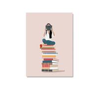 MINGYTN Casa Poster Decorativo Stampa Artistica Da Parete Astratta Con Donna Nordica Che Legge Un Libro, Caffè, Gatto, Lavanderia, Su Tela, Poster Per Soggiorno(C,40X50cm)