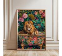 MINGYTN Casa Poster Decorativo Stampa Su Tela, Poster, Dipinto Moderno E Colorato, Raffigurante Un Leone In Una Vasca Da Bagno, Decorazione Da Parete Per Il Bagno(UN,50x70cm)