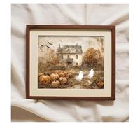 MINGYTN Casa Poster Decorativo Stampe Su Tela Con Simpatici Fantasmi, Poster Di Fattoria Infestata, Zucche Scure, Decorazioni Autunnali Da Parete Per La Casa(40x60cm)