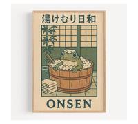 MINGYTN Casa Poster Decorativo Stampe Su Tela Di Rana Giapponese Nella Vasca Da Bagno, Poster Retrò Japandi, Divertente Dipinto Di Animali, Arte Da Parete Per Il Bagno, Arredamento(40x50cm)