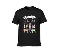 MINGYU VINIBABY Teacher Easter Teacher of The Cutest Peeps Bunnies T-Shirt Mens Unisex Tee Black M