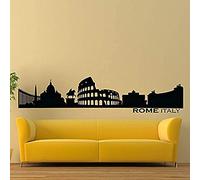 MINGYUANS Adesivo da parete rimovibile nero a tema skyline di Roma, adatto per la decorazione del soggiorno, crea un'atmosfera di viaggio 110 x 29 cm