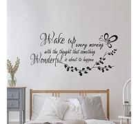 MINGYUANS Adesivo da parete rimovibile nero - Wake Up Every Morning with The Thought That Something Wonderful is About to Happen - Decorazione da parete per camera da letto, comodino, atmosfera