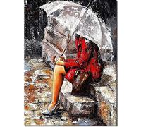 MINGYUANS Pittura Digitale DIY - dipingere a Mano Un Quadro Decorativo con Immagini di Una Donna in Rosso sotto la Pioggia 40x50 cm (Senza Cornice)