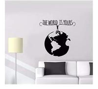 MINGYUANS The World is Yours - Adesivo da parete rimovibile nero, adatto per soggiorno o ufficio, crea un'atmosfera positiva e allegra, 57 x 58 cm