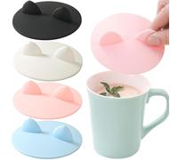 MINGZE 4 pezzi Silicone del commestibile Coppa Coperchi, Creativo Chiaro Orecchie di gatto Tazza Copertura Antipolvere Riutilizzabile Drink Cup Coperchi (Orecchie di Gatto)