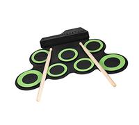 Mingzhe 7 Pad Set Batteria Elettronica Arrotolabile Portatile (Green) | Ritmi incorporati, memoria compatta, USB o funzionamento a batteria, compatibile con dispositivi audio, accessori inclusi