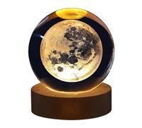 MINGZHE Base in Legno con Luce Notturna a Sfera di Cristallo con Telecomando, Regalo di Compleanno con Luce Notturna a Sfera di Cristallo da 3,1 Pollici per Ragazzi e Ragazze per L'arredamento(Luna)