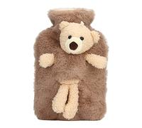MINGZHE Borsa per Acqua Calda,Multifunzionale Capacità 1000ml Bocca Larga Borsa per Acqua Calda Simpatico Cartone Animato,Autunno E Inverno Orso Cartone Animato Peluche Panno Set (Marrone)
