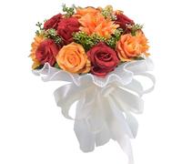 MINGZHE Bouquet da Sposa per la Sposa, Fiori di Rose Artificiali, Bouquet da Sposa per Damigella D'onore, Bouquet da Sposa, Decorazione per Feste in Casa(Arancia rossa)