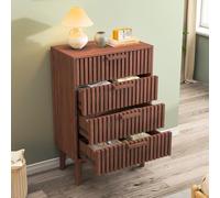 MINGZHE Cassettiera con 4 cassetti, credenze in legno con manico e gambe, design allagato, mobiletto per soggiorno, camera da letto, corridoio, noce
