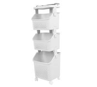 mingzhe Cesto Portabiancheria con Rotelle con 4 Ruote e Freni Organizer per Cestello Portaoggetti in PP ABS per Lavanderia, Bagno, (3 Livelli)