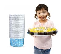 Mingzhe Mini Pirottini Rotondi per Torta, 100 Pezzi, per Cuocere Muffin Eleganti Durante le Feste in Casa, Uso Alimentare Rosa e Blu, Diametro 2,28 Pollici (Punti blu)