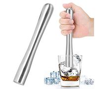 mingzhe Muddler per Cocktail con Asta per Tritare Il Ghiaccio in Acciaio Inossidabile da 7,3 Pollici con Impugnatura Ergonomica a Testa di Martello da Bar (Vita Spessa 18,5 cm Tutta in Acciaio)