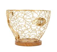 mingzhe Organizer Porta Cialde per caffè in Filo di Ferro Satinato con Cestello Portaoggetti con Base in Legno per Piano di Lavoro della, Contiene 35 Capsule (Oro)