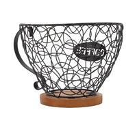 mingzhe Organizer Porta Cialde per caffè in Filo di Ferro Satinato con Cestello Portaoggetti con Base in Legno per Piano di Lavoro della, Contiene 35 Capsule (Nera)