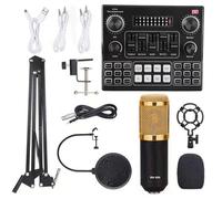 Mingzhe Scheda Audio Dal Vivo Multifunzionale e Kit Microfono a Sospensione Trasmissione di Registrazione Set Microfono a Condensatore Webcast Intelligente Scheda Audio Dal Vivo per (nero e oro)