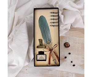 mingzhe Set di Penne Vintage con Piume D'Oca, Pennino in Acciaio