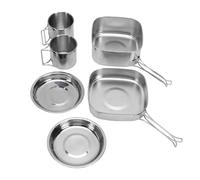 mingzhe Set di Pentole da Campeggio in Acciaio Inossidabile Pentola da Cucina Portatile 6 Pezzi per Esterni con Design Impilabile per Escursionismo con Zaino in Spalla (CW 304 Set portapranzo 6