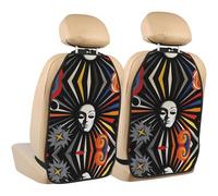 MINGzi Coprisedile posteriore per bambini con sfondo circo, retro futurismo + organizer con 3 tasche, 2 protezioni per sedile posteriore, protezioni per auto per proteggere da sporco, fango e graffi