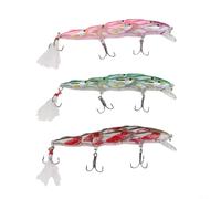 Minhe Esche da pesca Popper da 11 cm, realistiche, dipinte, a forma di pesciolino, galleggiante, con ami spinati e rumore, migliorata da perline in acciaio inox, per vari tipi di pesce (rosa, rosso