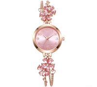 Minhe Orologio analogico da donna floreale per cristallo per quadrante tono | Motivo floreale scintillante, movimento al quarzo preciso, fibbia facile da tirare, cinturino in lega
