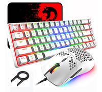 Mini 60% Tastiera Meccanica USB Cablata, Set Mouse Tastiera da Gioco Backlit RGB a 68 Tasti + Mouse da Gioco Honeycomb Ultraleggero 6400 DPI + Mouse Pad per PS4/Xbox/Laptop - Interruttore Blu/Bianco
