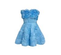 Mini abiti eleganti con fiori 3D impiombati per le donne senza spalline senza maniche patchwork abito da festa, Blu, S