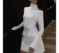 Mini abito alla moda a maniche lunghe da donna, ideale per feste autunnali (S bianco)