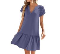 Mini abito da donna a più livelli a maniche corte con scollo a V orlo increspato comodo da indossare per vacanze estive casual da viaggio, Marina Militare, S